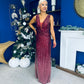 Kim Ombre Sequin Occasion Dress Burgundy