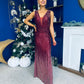 Kim Ombre Sequin Occasion Dress Burgundy