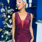 Kim Ombre Sequin Occasion Dress Burgundy