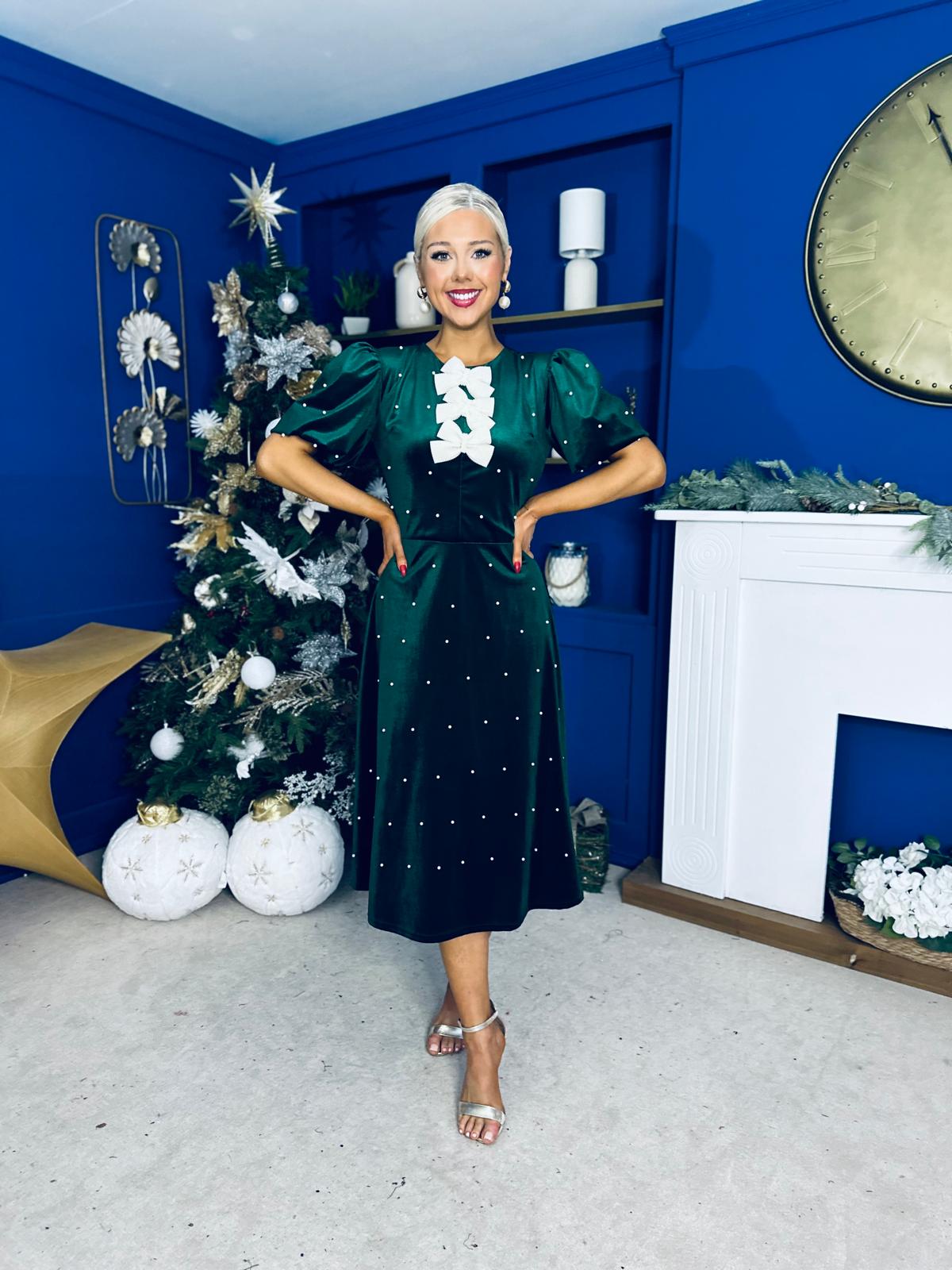 Caoimhe Pearl & Velvet Occasion Dress Forest Pre Order 13 Dec