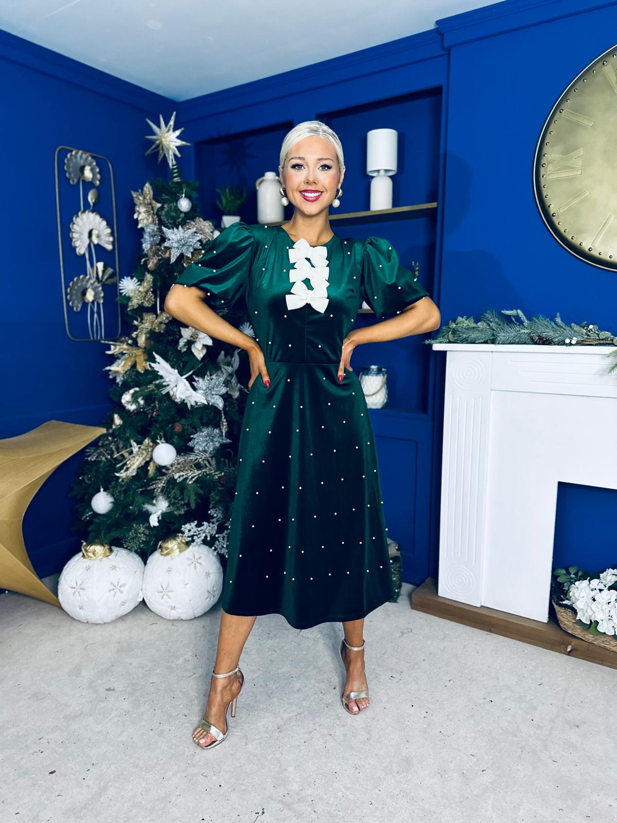 Caoimhe Pearl & Velvet Occasion Dress Forest Pre Order 13 Dec