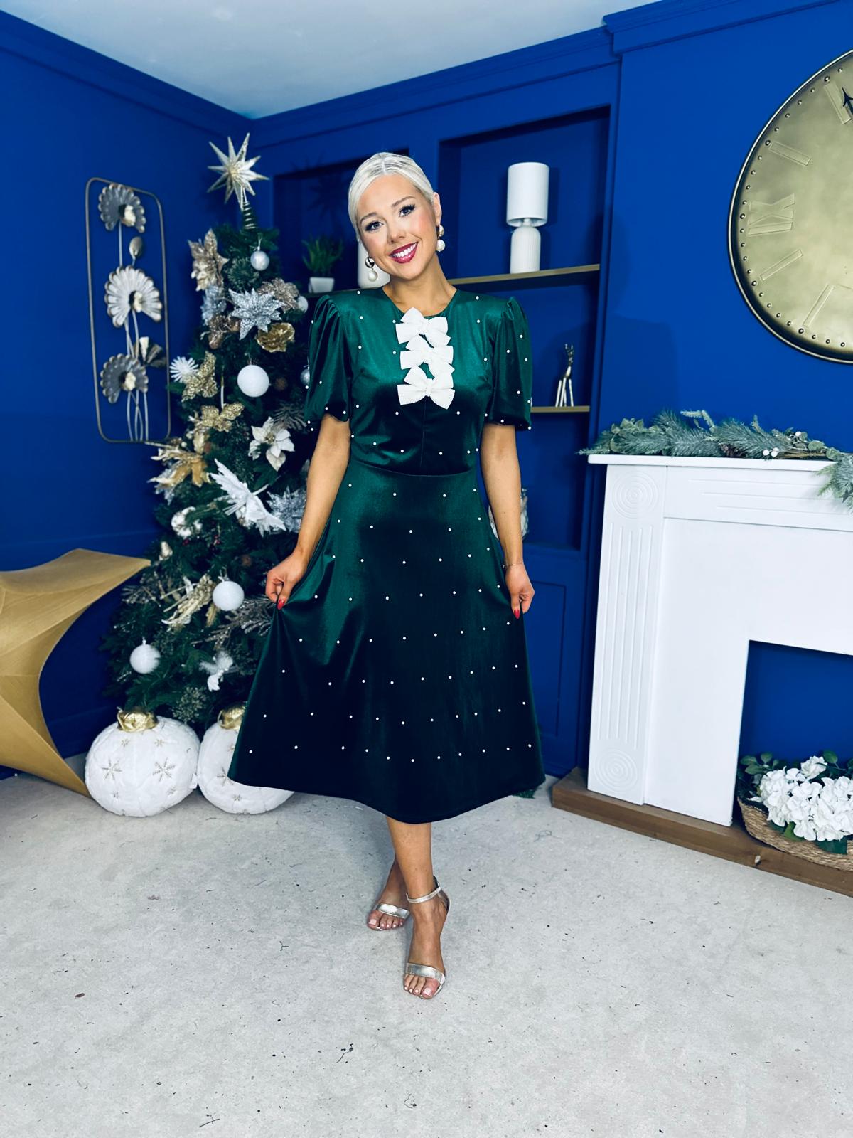 Caoimhe Pearl & Velvet Occasion Dress Forest Pre Order 13 Dec