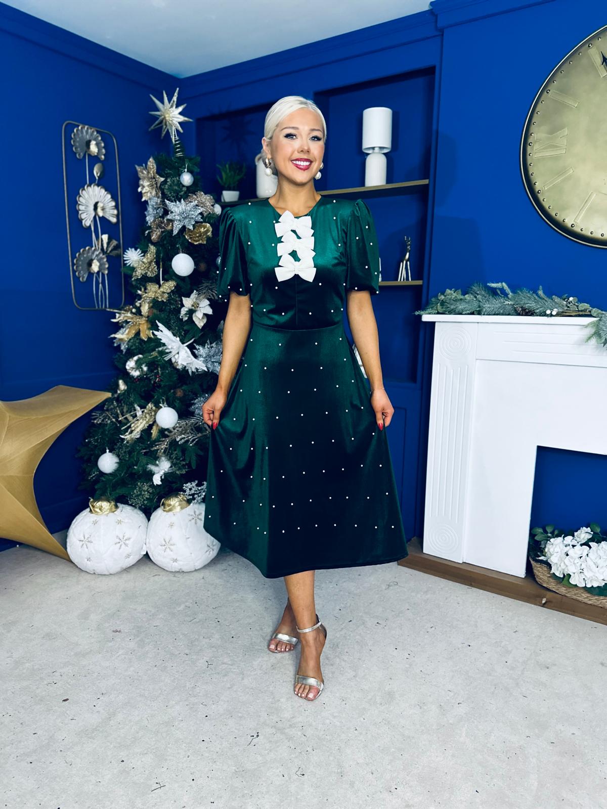 Caoimhe Pearl & Velvet Occasion Dress Forest Pre Order 13 Dec