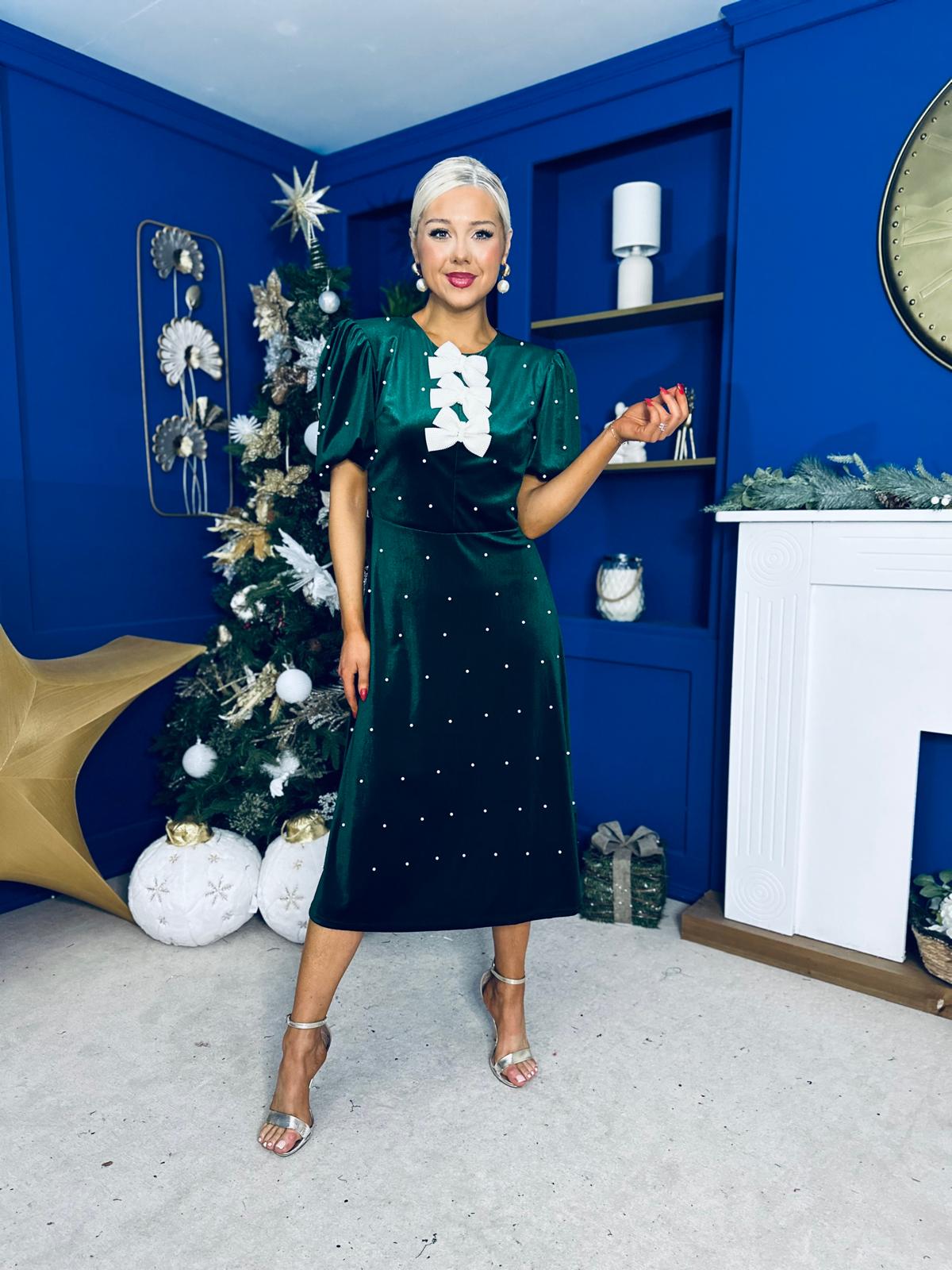 Caoimhe Pearl & Velvet Occasion Dress Forest Pre Order 13 Dec