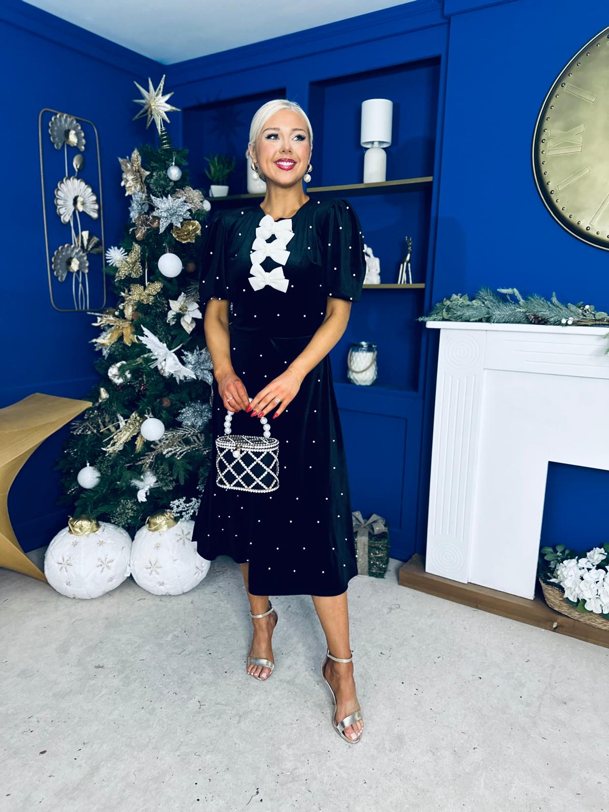 Caoimhe Pearl & Velvet Occasion Dress Black Pre Order 13 Dec