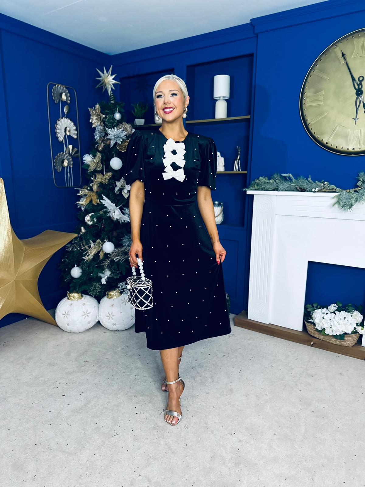 Caoimhe Pearl & Velvet Occasion Dress Black Pre Order 13 Dec