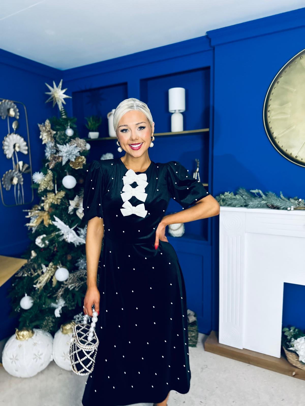 Caoimhe Pearl & Velvet Occasion Dress Black Pre Order 13 Dec