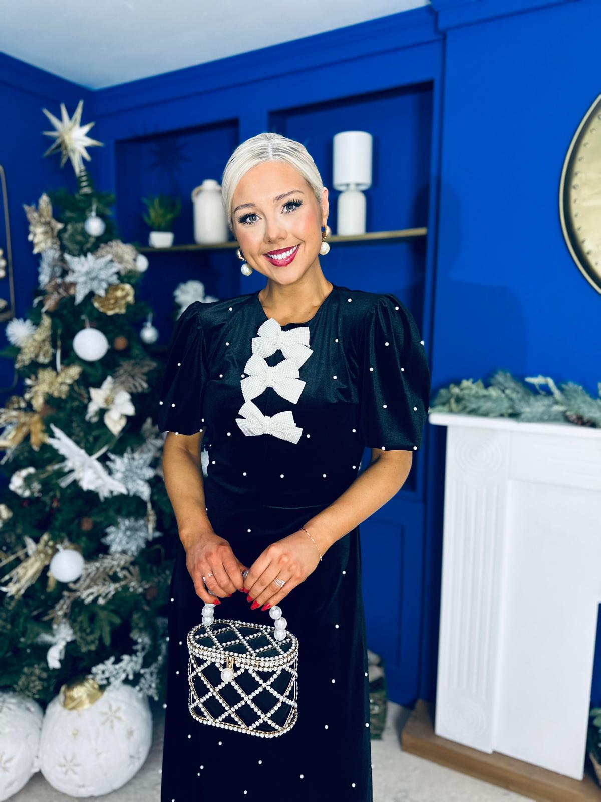 Caoimhe Pearl & Velvet Occasion Dress Black Pre Order 13 Dec