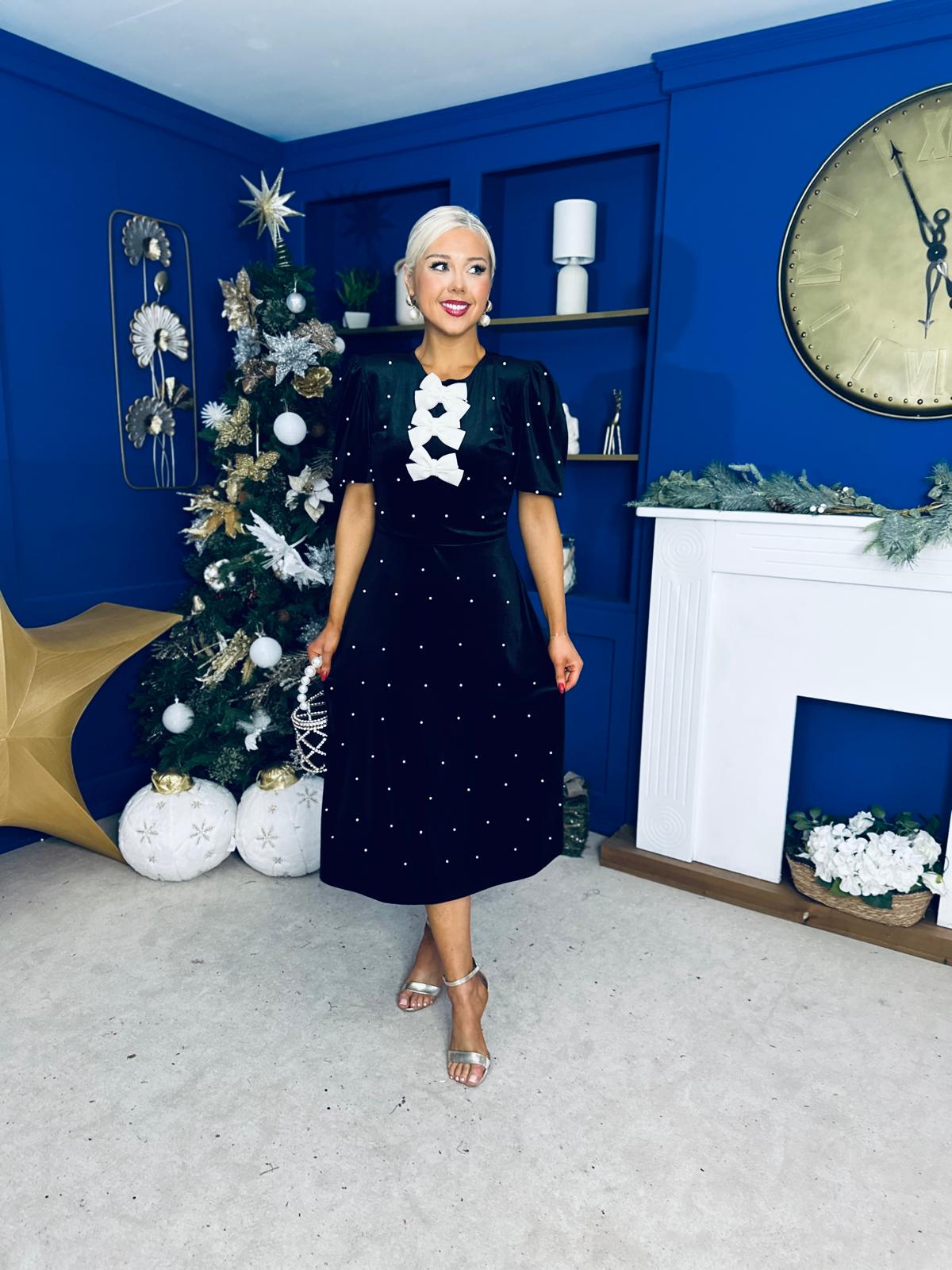 Caoimhe Pearl & Velvet Occasion Dress Black Pre Order 13 Dec