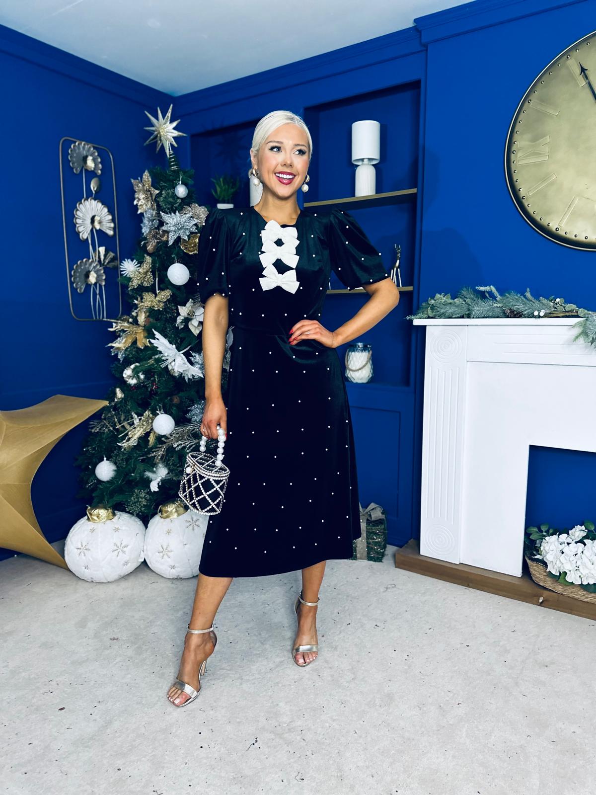 Caoimhe Pearl & Velvet Occasion Dress Black Pre Order 13 Dec