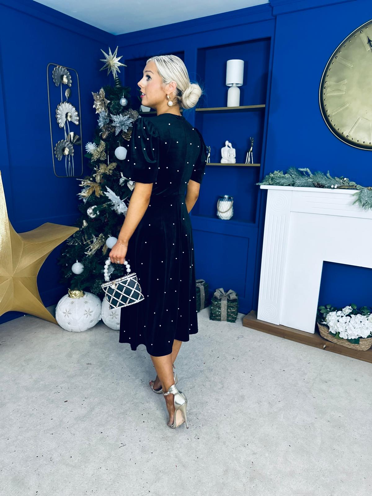 Caoimhe Pearl & Velvet Occasion Dress Black Pre Order 13 Dec