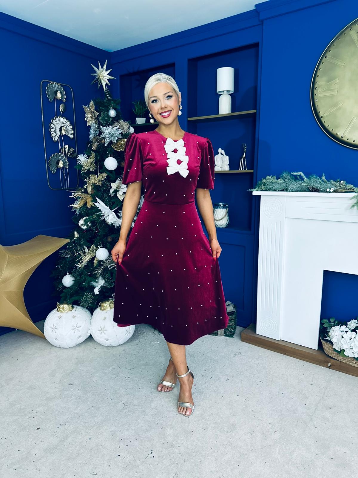 Caoimhe Pearl & Velvet Occasion Dress Wine Pre Order 13 Dec