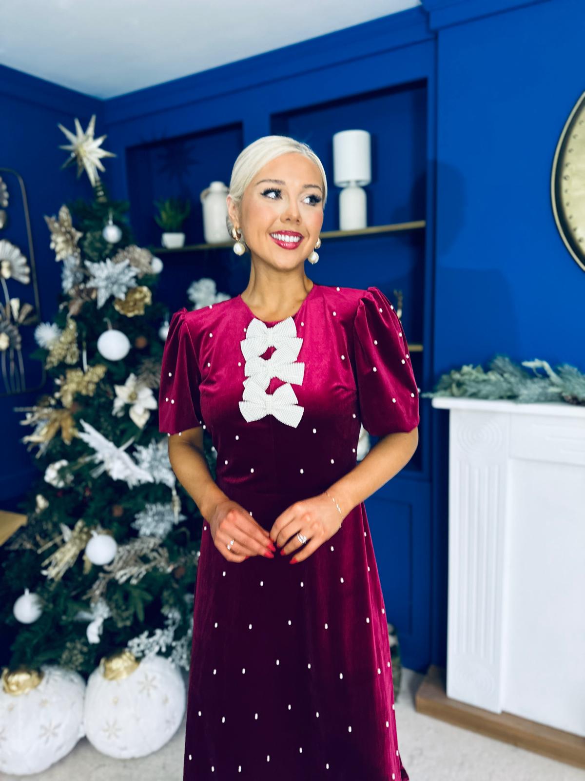 Caoimhe Pearl & Velvet Occasion Dress Wine Pre Order 13 Dec