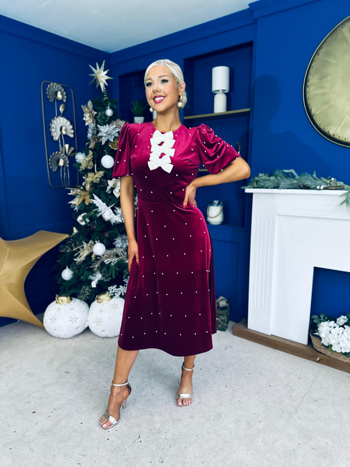 Caoimhe Pearl & Velvet Occasion Dress Wine Pre Order 13 Dec