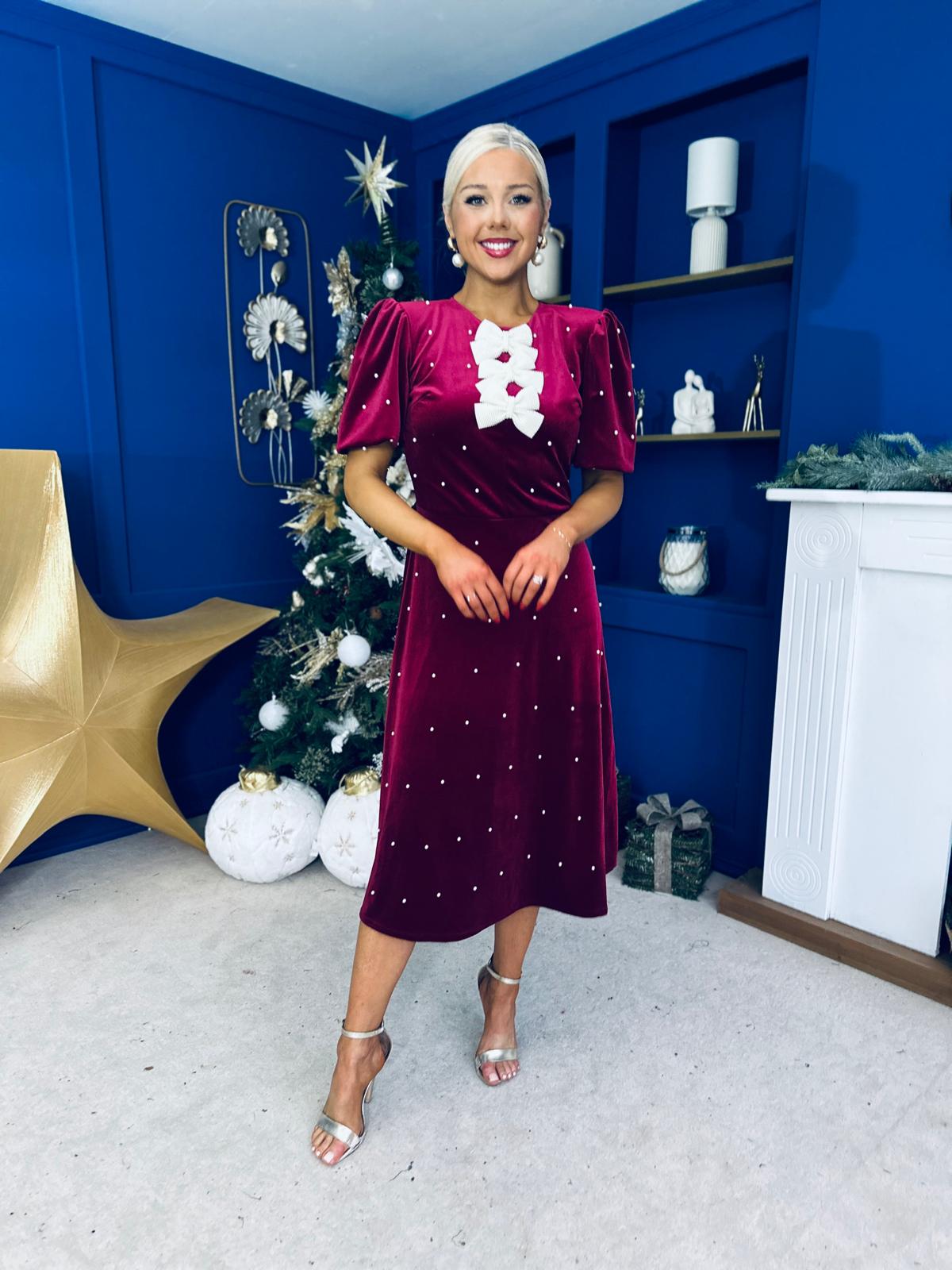 Caoimhe Pearl & Velvet Occasion Dress Wine Pre Order 13 Dec