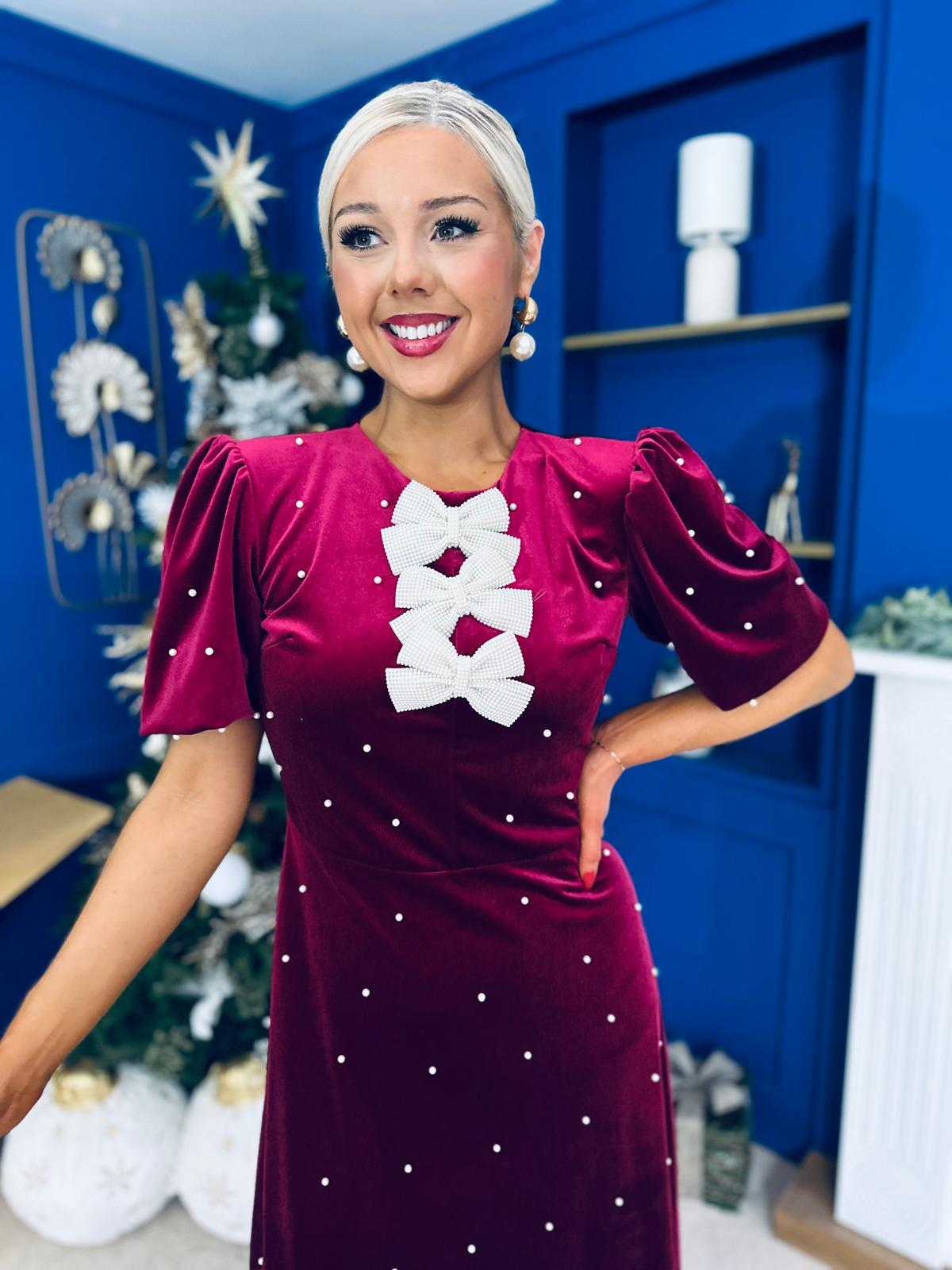 Caoimhe Pearl & Velvet Occasion Dress Wine Pre Order 13 Dec