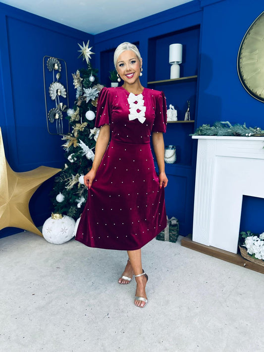 Caoimhe Pearl & Velvet Occasion Dress Wine Pre Order 13 Dec