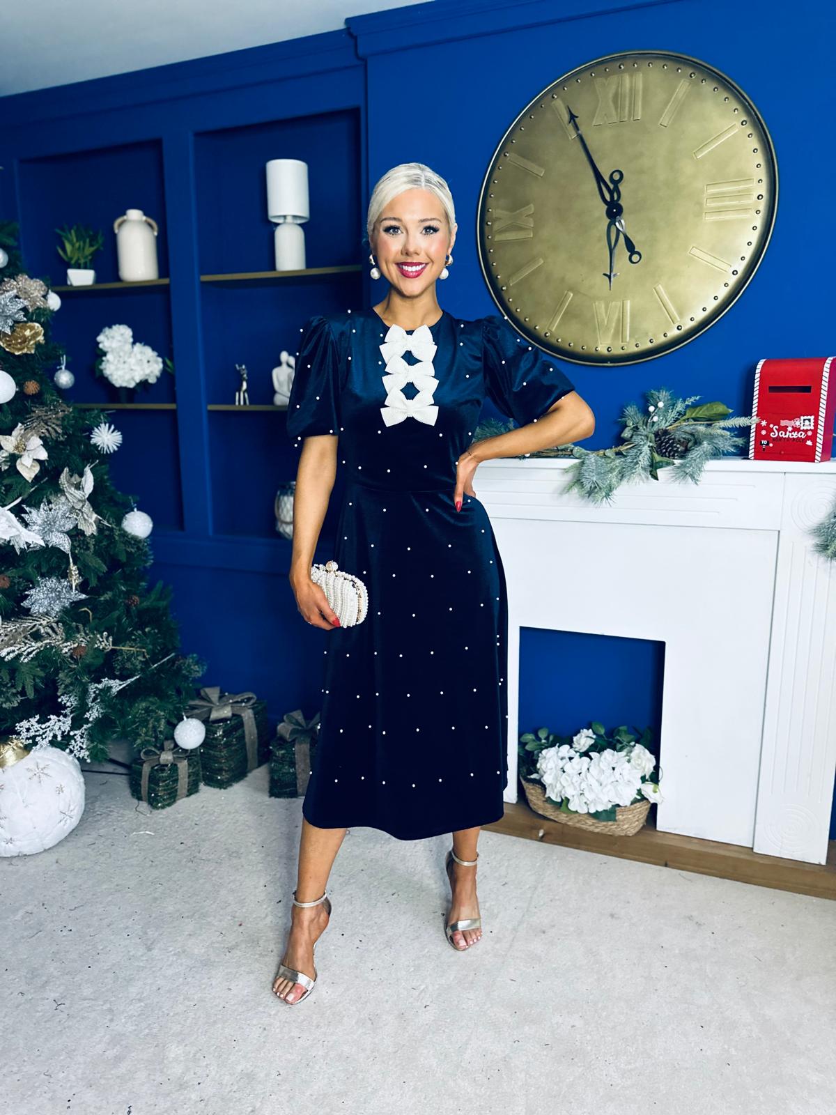 Caoimhe Pearl & Velvet Occasion Dress Navy Pre Order 13 Dec