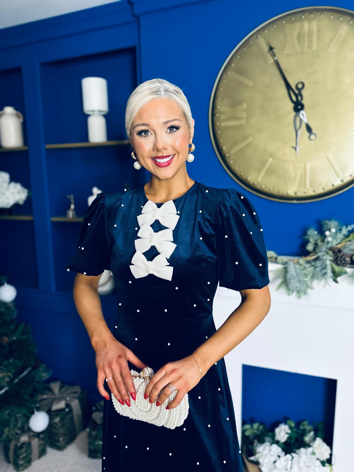 Caoimhe Pearl & Velvet Occasion Dress Navy Pre Order 13 Dec