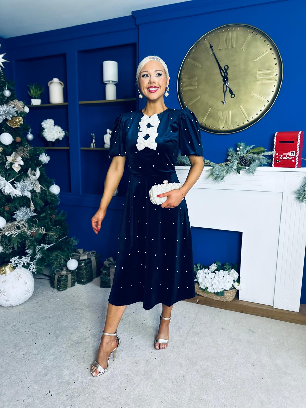 Caoimhe Pearl & Velvet Occasion Dress Navy Pre Order 13 Dec