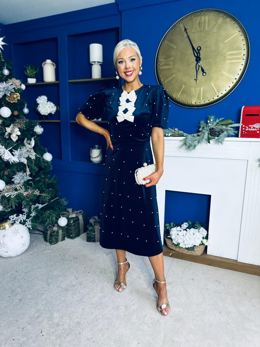 Caoimhe Pearl & Velvet Occasion Dress Navy Pre Order 13 Dec