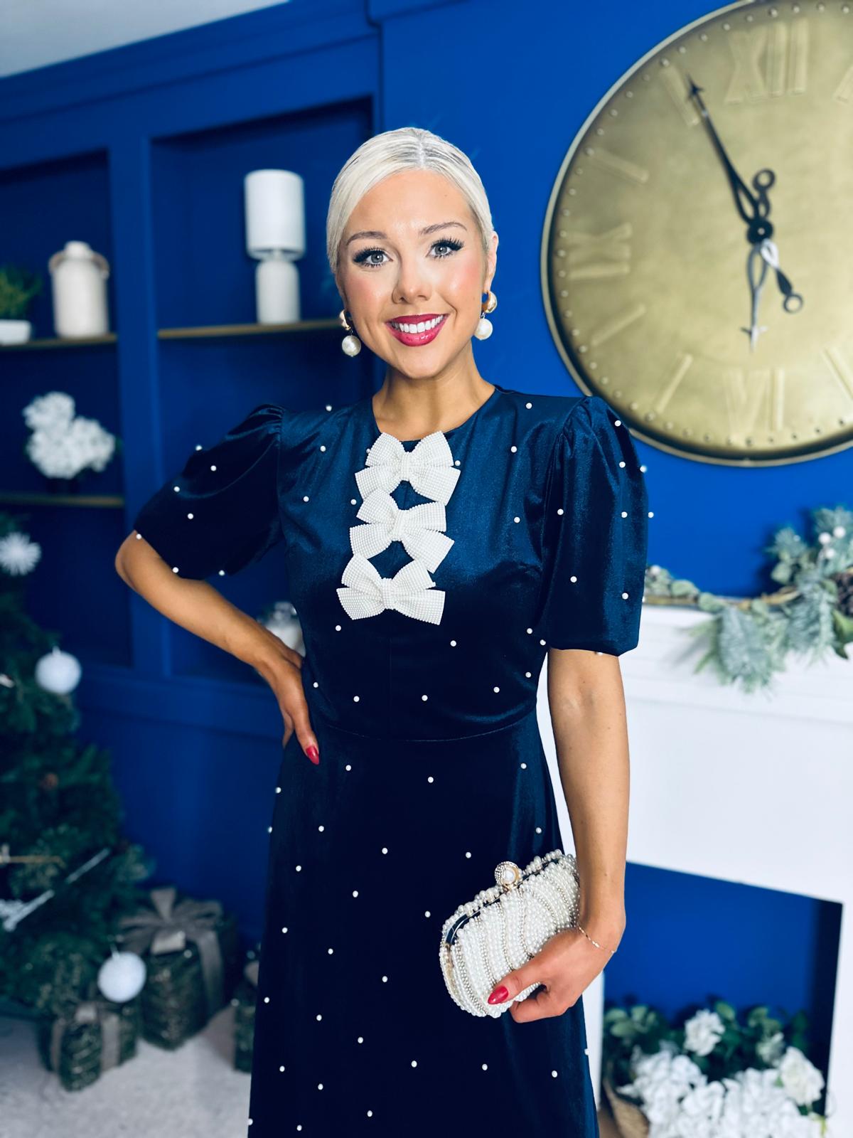 Caoimhe Pearl & Velvet Occasion Dress Navy Pre Order 13 Dec