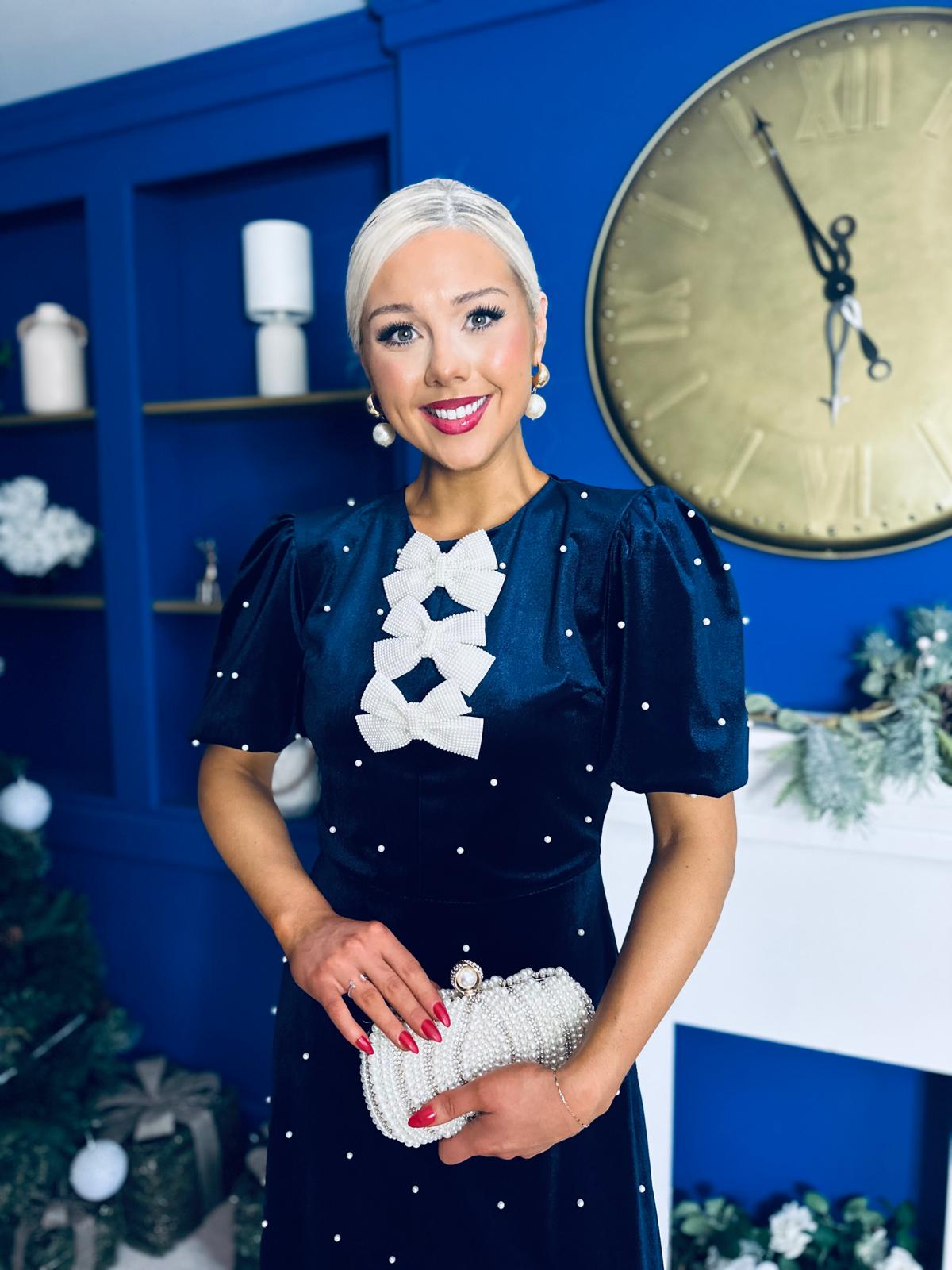 Caoimhe Pearl & Velvet Occasion Dress Navy Pre Order 13 Dec