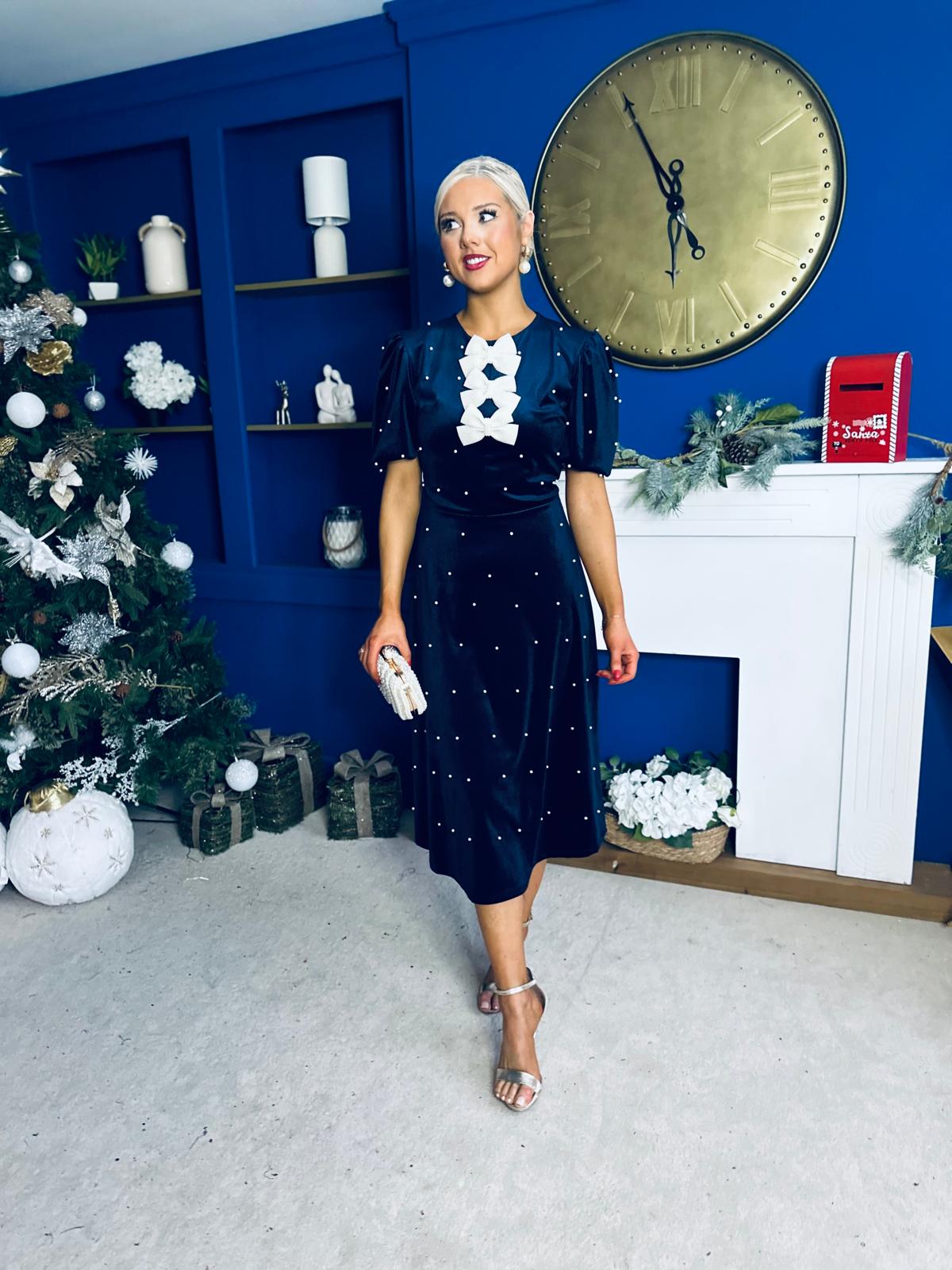 Caoimhe Pearl & Velvet Occasion Dress Navy Pre Order 13 Dec