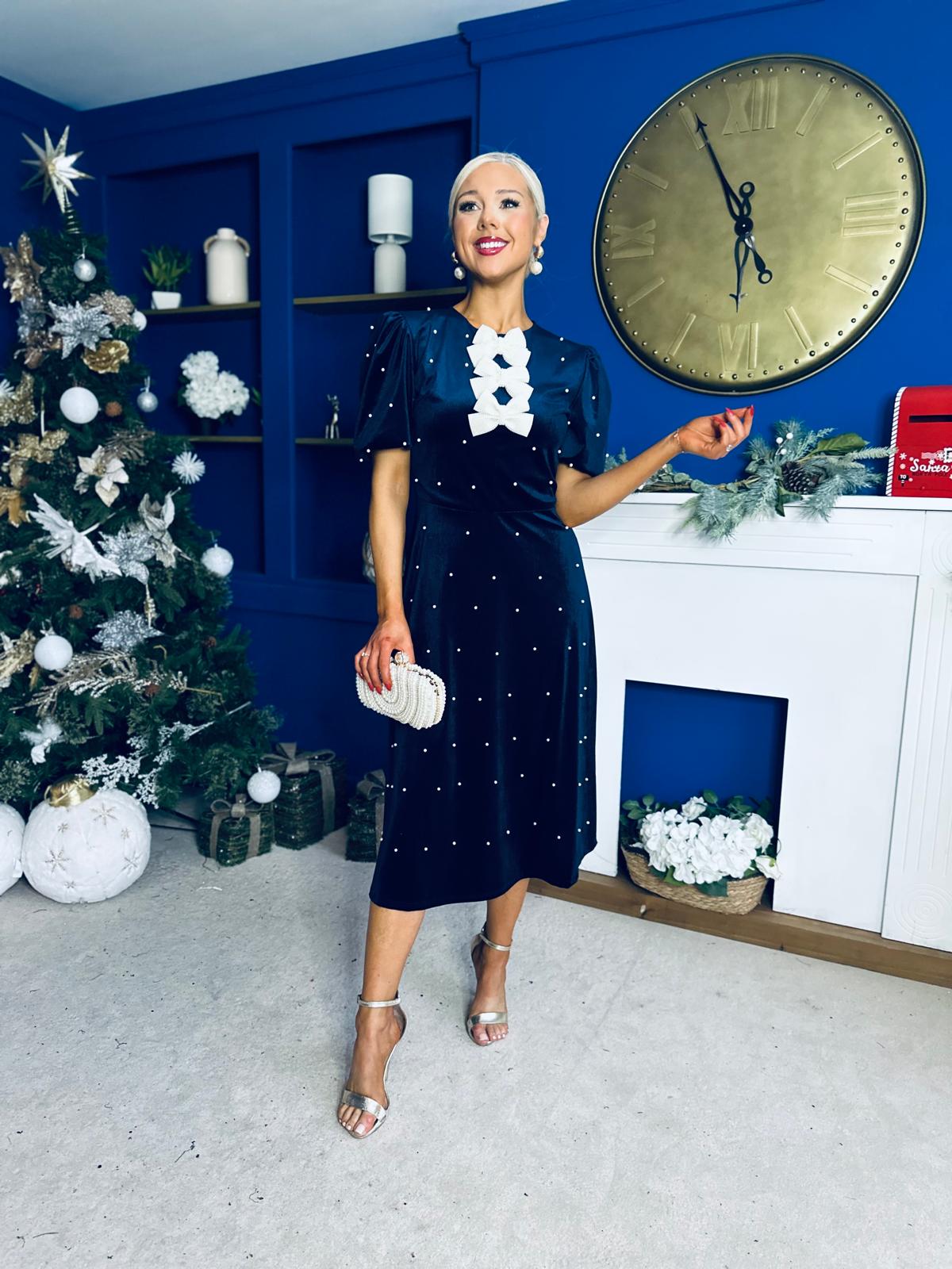 Caoimhe Pearl & Velvet Occasion Dress Navy Pre Order 13 Dec