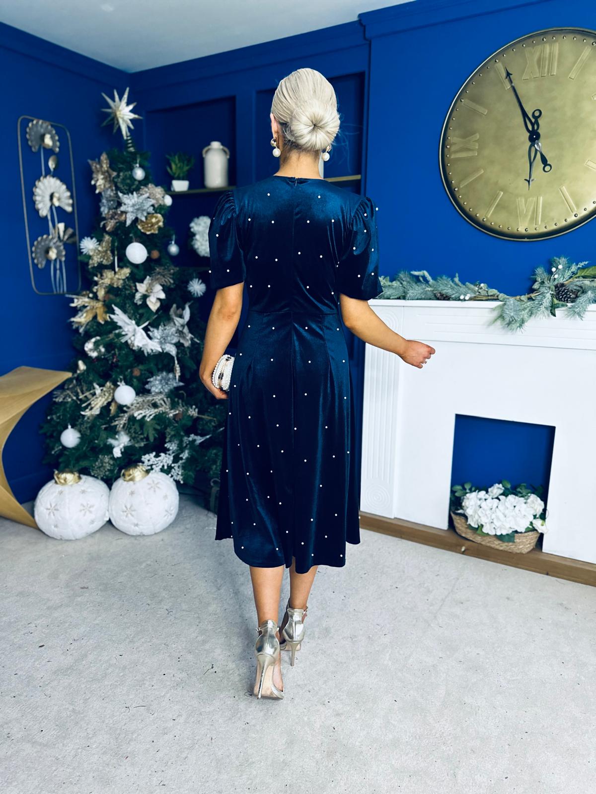 Caoimhe Pearl & Velvet Occasion Dress Navy Pre Order 13 Dec