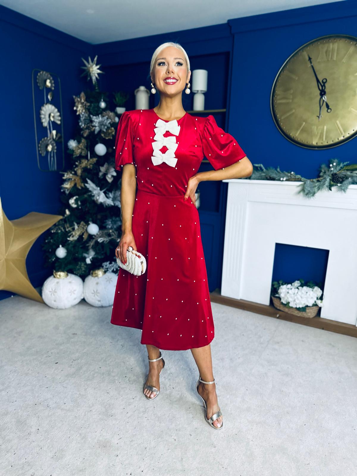 Caoimhe Pearl & Velvet Occasion Dress Red Pre Order 13 Dec