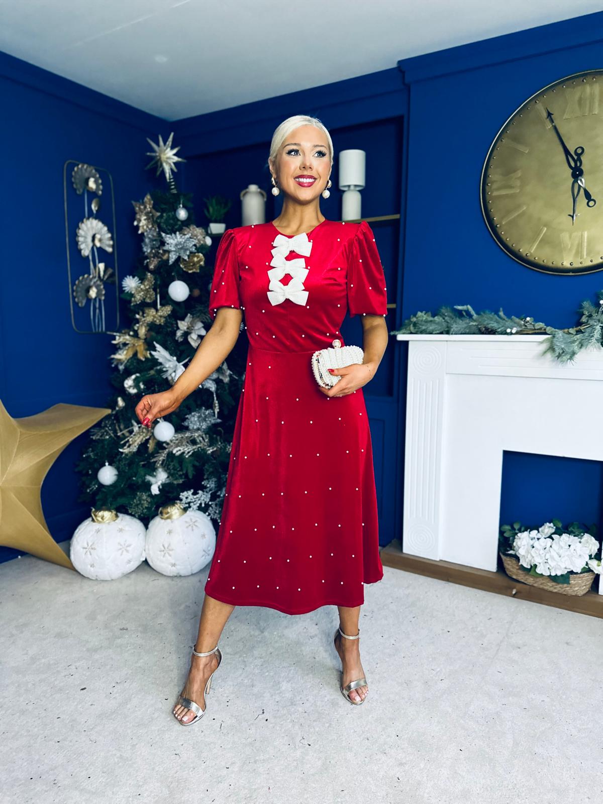 Caoimhe Pearl & Velvet Occasion Dress Red Pre Order 13 Dec