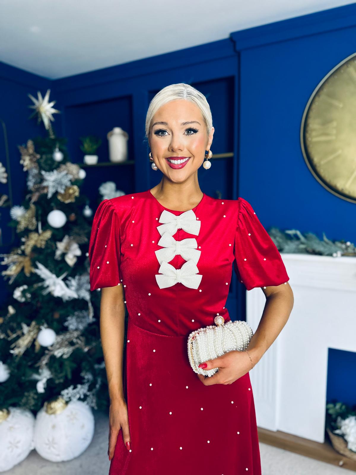 Caoimhe Pearl & Velvet Occasion Dress Red Pre Order 13 Dec