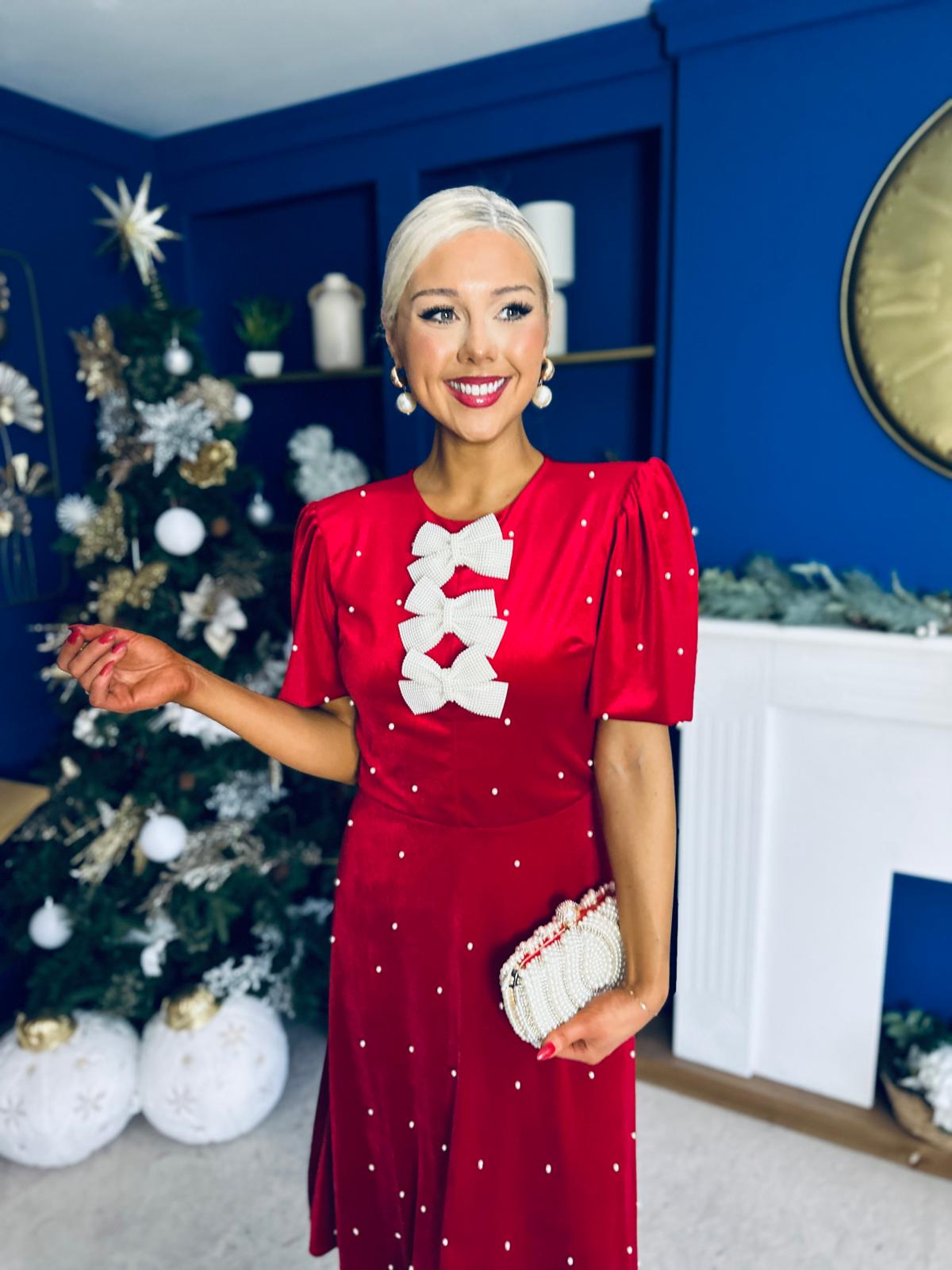 Caoimhe Pearl & Velvet Occasion Dress Red Pre Order 13 Dec