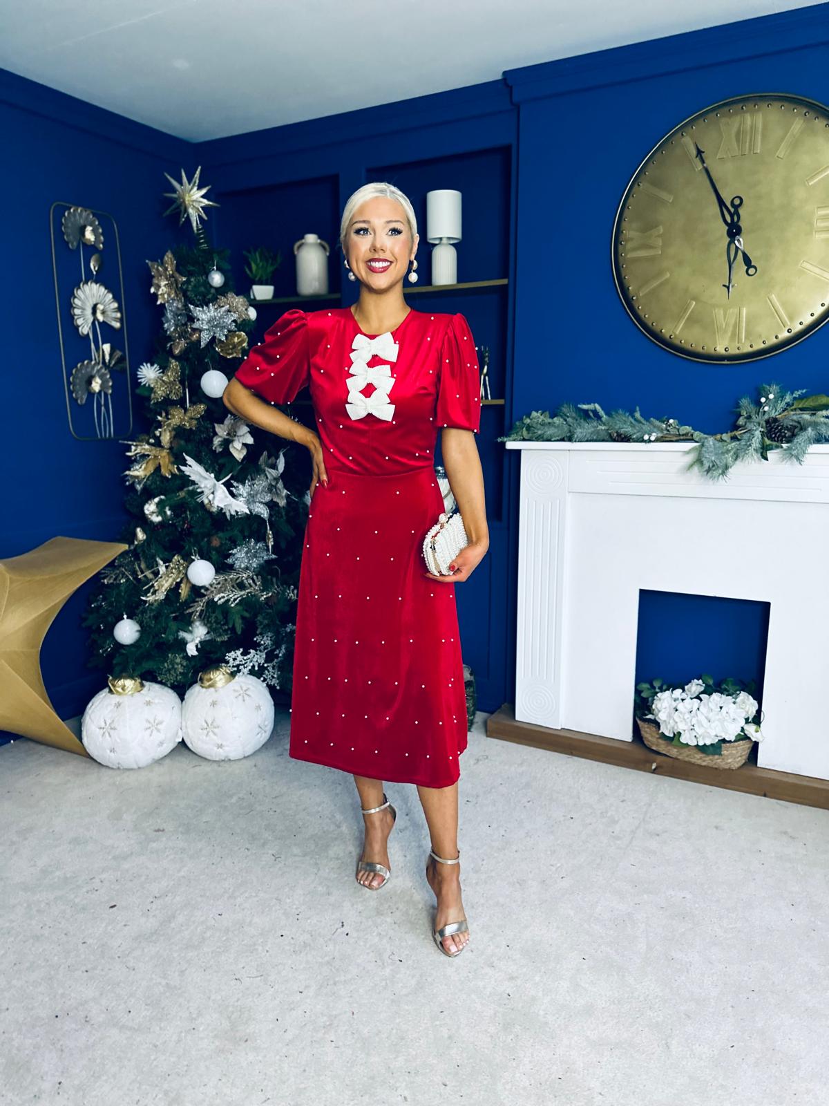 Caoimhe Pearl & Velvet Occasion Dress Red Pre Order 13 Dec