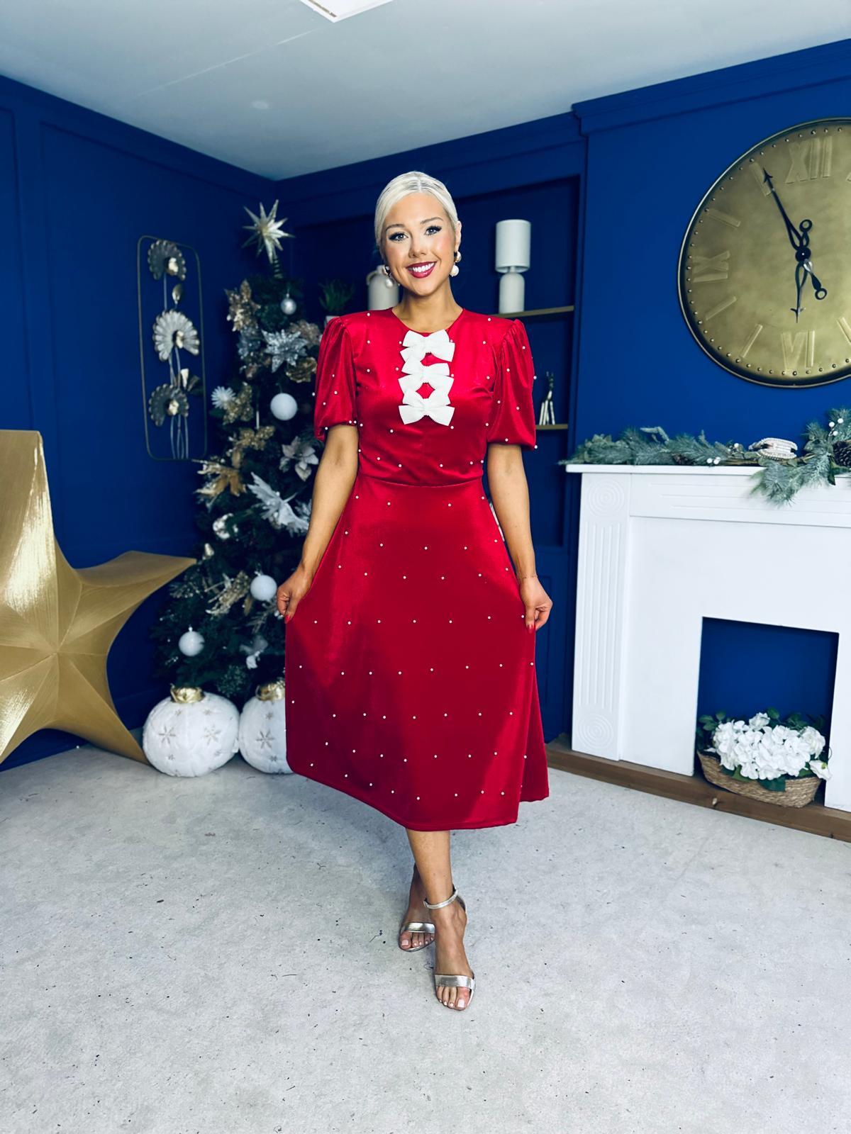 Caoimhe Pearl & Velvet Occasion Dress Red Pre Order 13 Dec