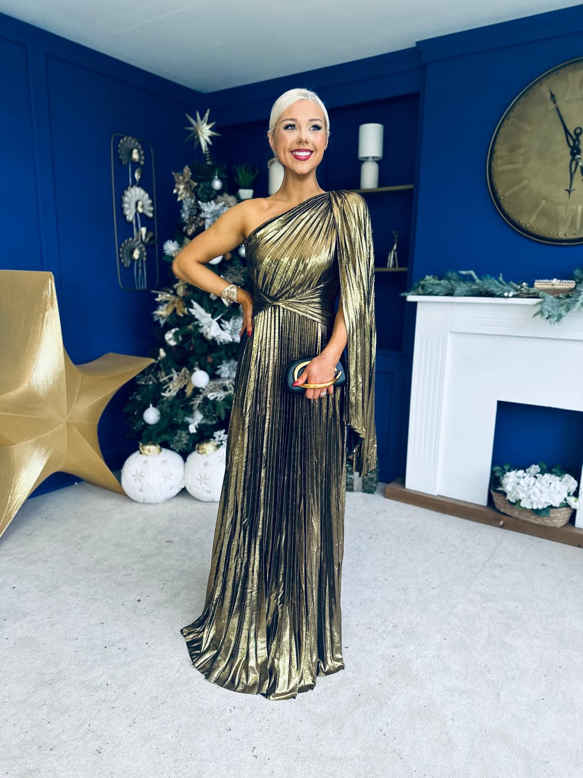 Rowen Metallic Detail Occasion Maxi Dress Gold