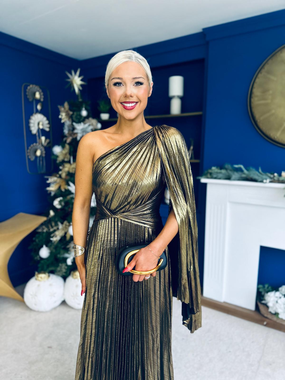 Rowen Metallic Detail Occasion Maxi Dress Gold