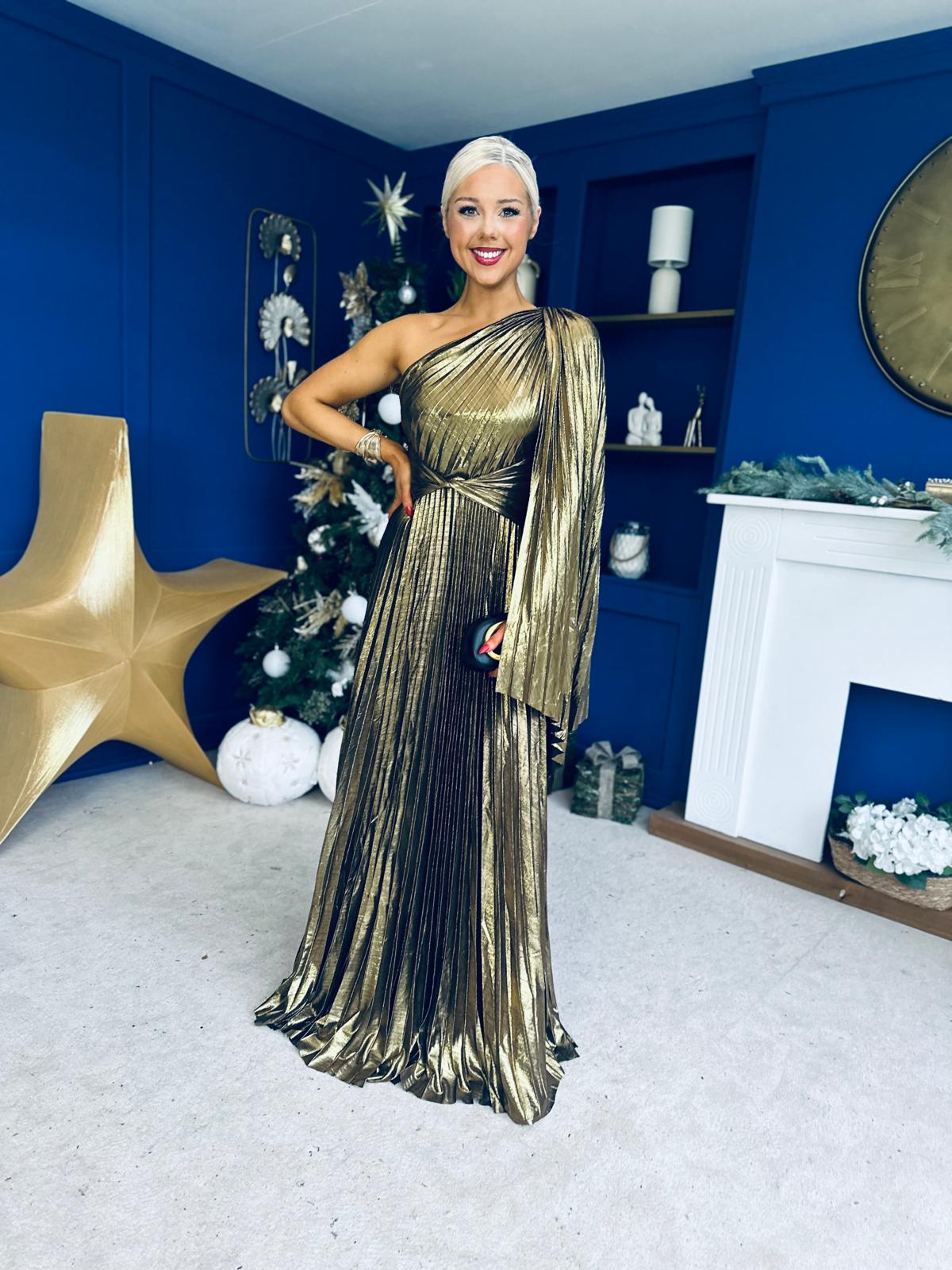 Rowen Metallic Detail Occasion Maxi Dress Gold