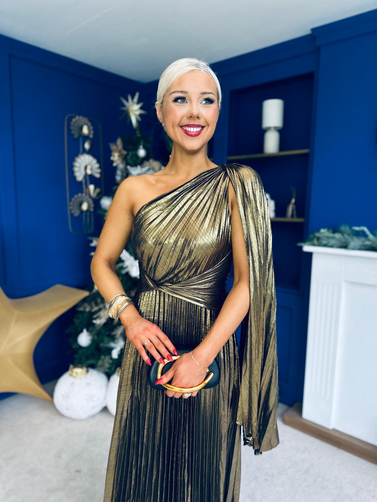 Rowen Metallic Detail Occasion Maxi Dress Gold