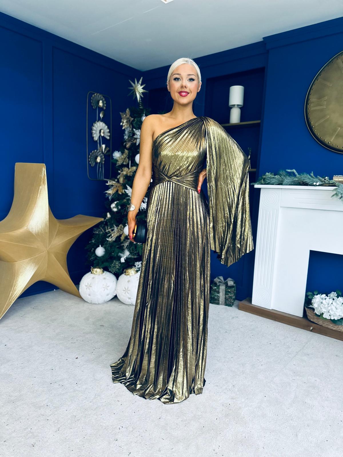 Rowen Metallic Detail Occasion Maxi Dress Gold