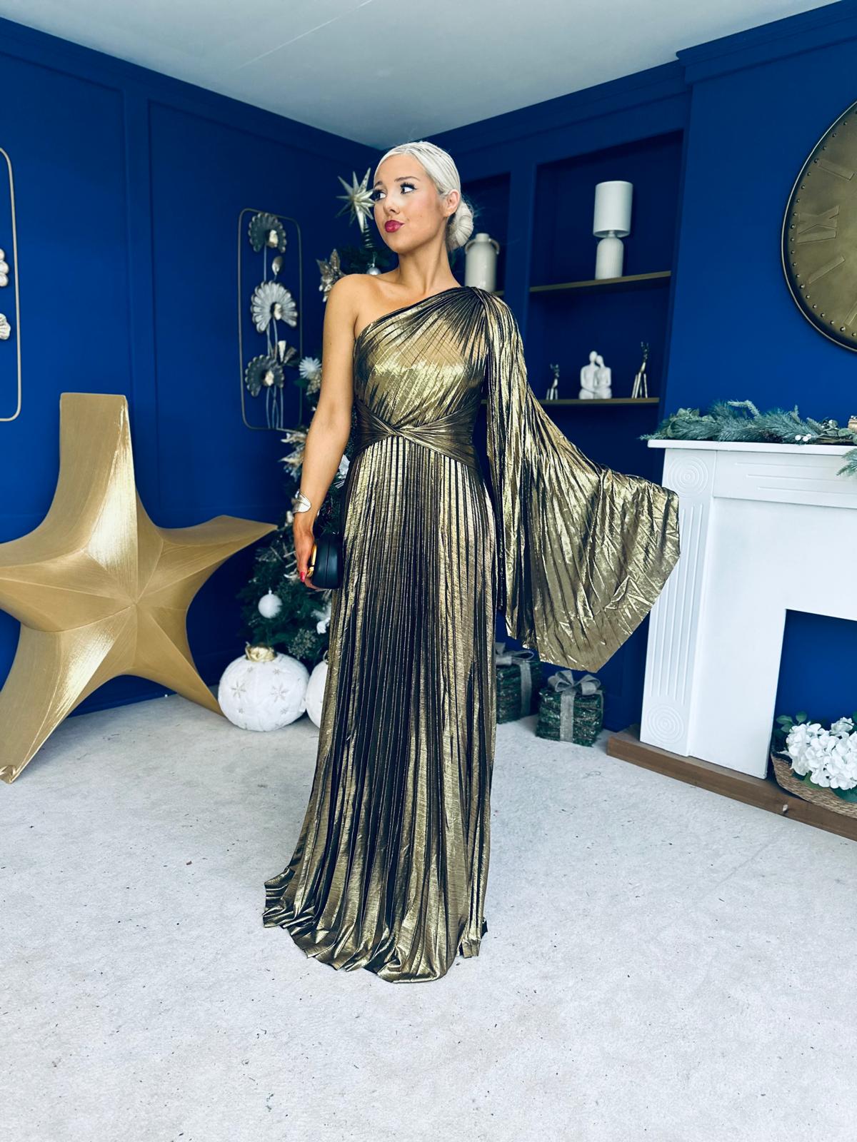 Rowen Metallic Detail Occasion Maxi Dress Gold