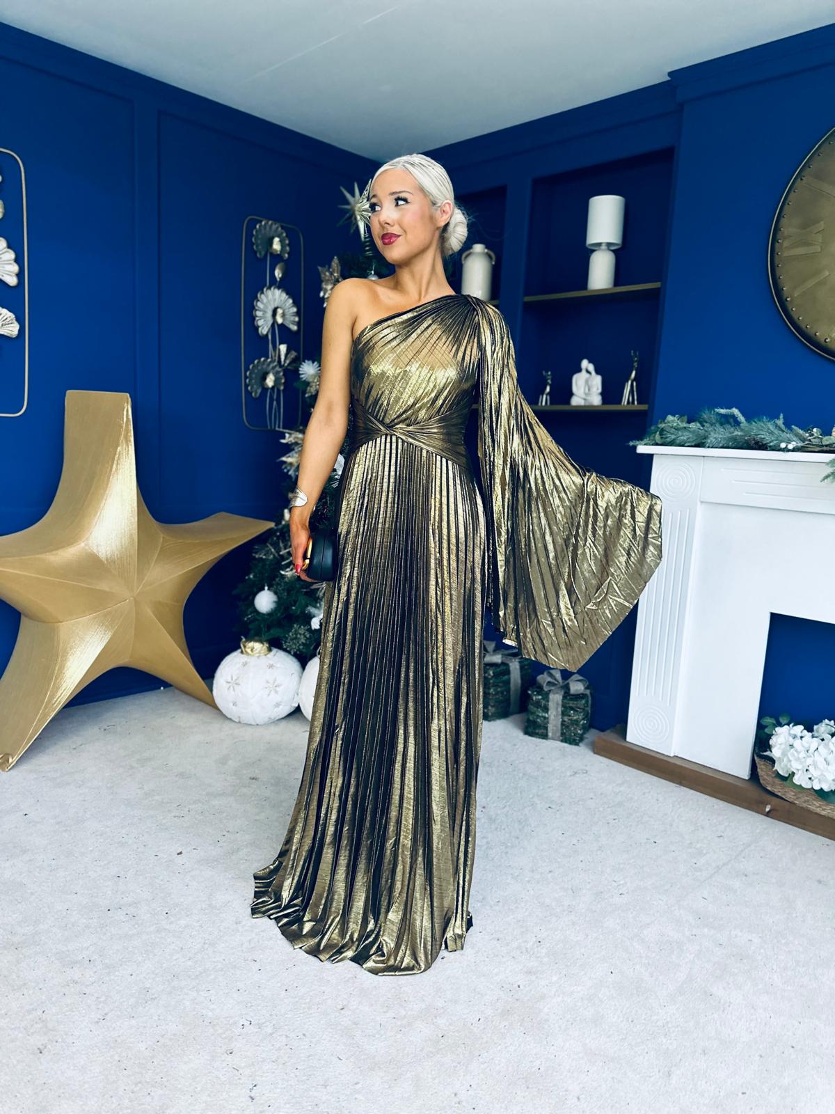 Rowen Metallic Detail Occasion Maxi Dress Gold