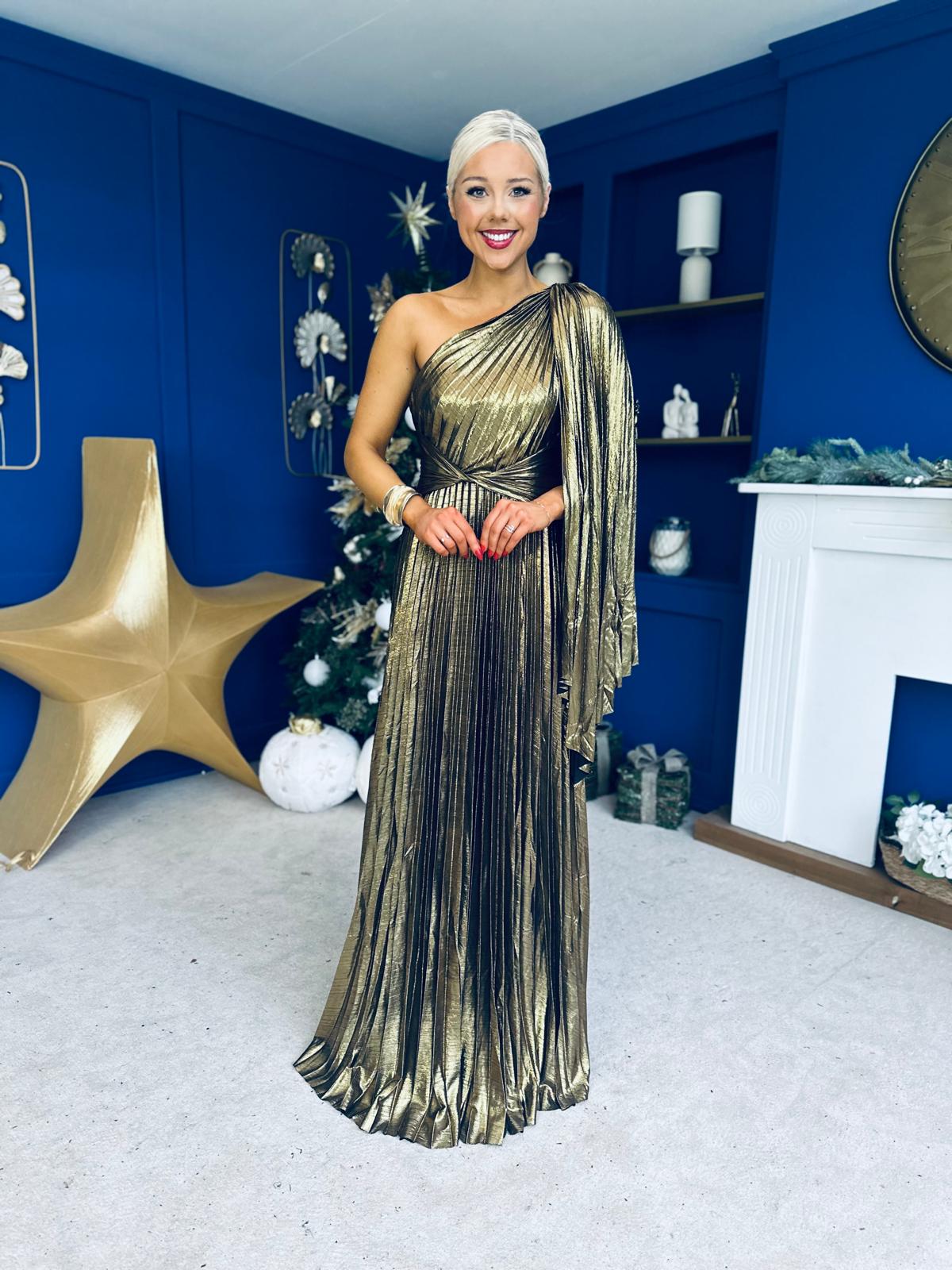 Rowen Metallic Detail Occasion Maxi Dress Gold