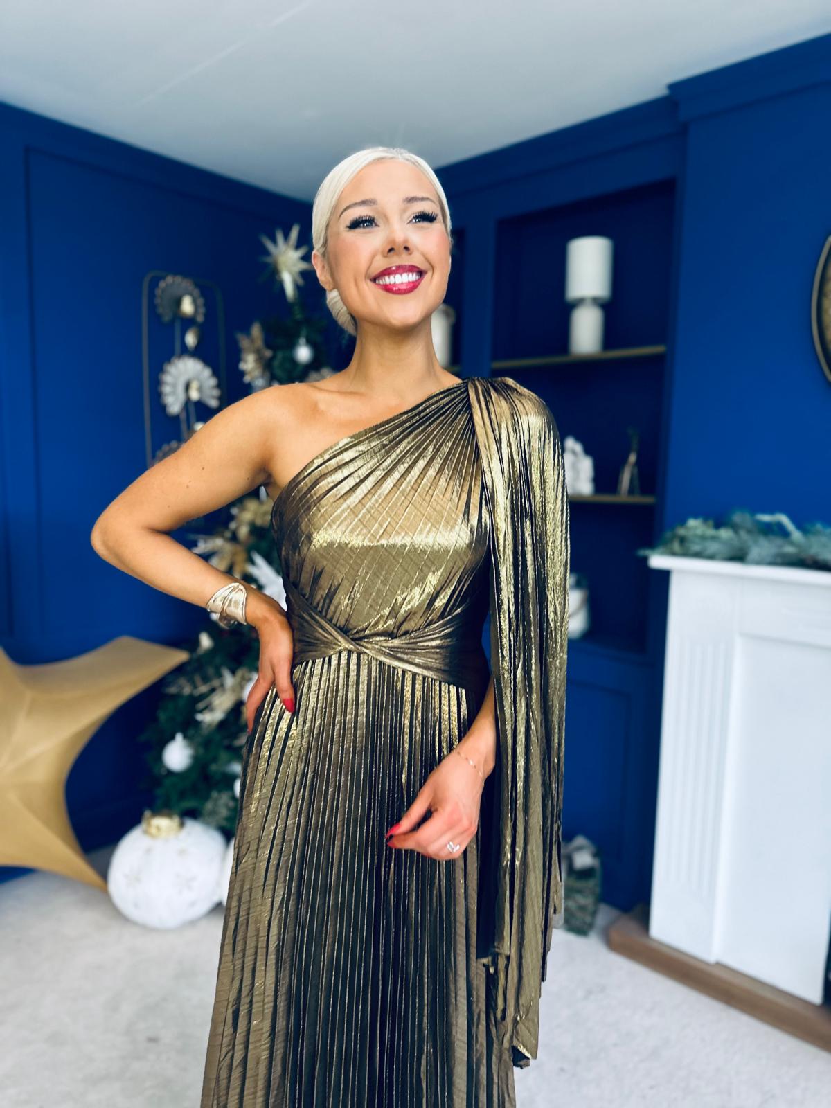 Rowen Metallic Detail Occasion Maxi Dress Gold