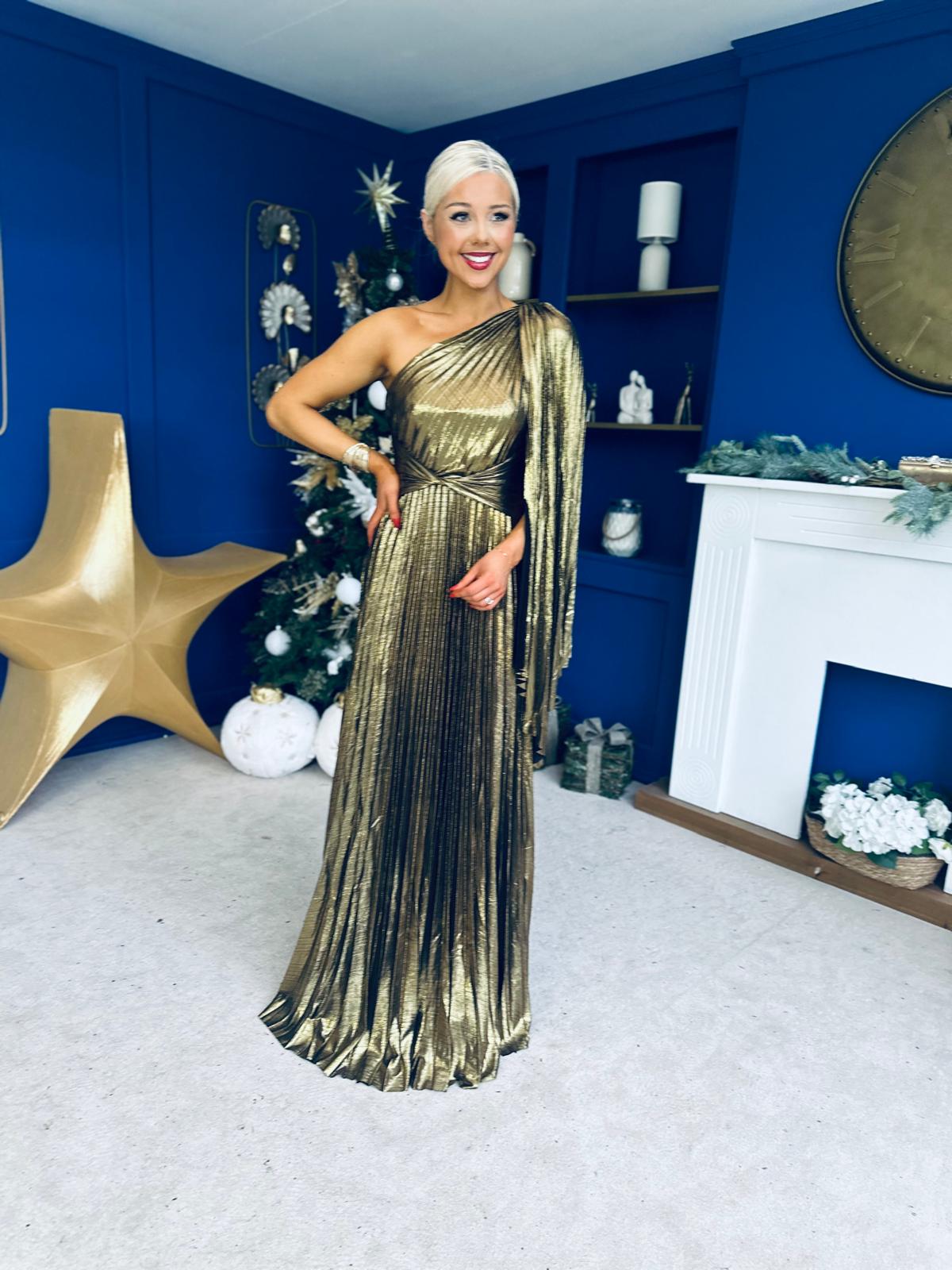 Rowen Metallic Detail Occasion Maxi Dress Gold