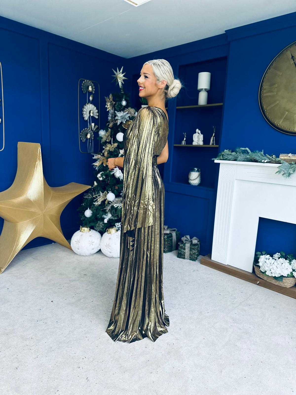 Rowen Metallic Detail Occasion Maxi Dress Gold