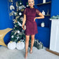 Ami Tulip Sleeve High Neck Mini Dress Crochet Wine