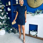 Ami Tulip Sleeve High Neck Mini Dress Crochet Navy