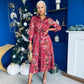 Isabella Foiled Print Tie Front Midi Dress Pink PRE ORDER Arriving 12 Dec